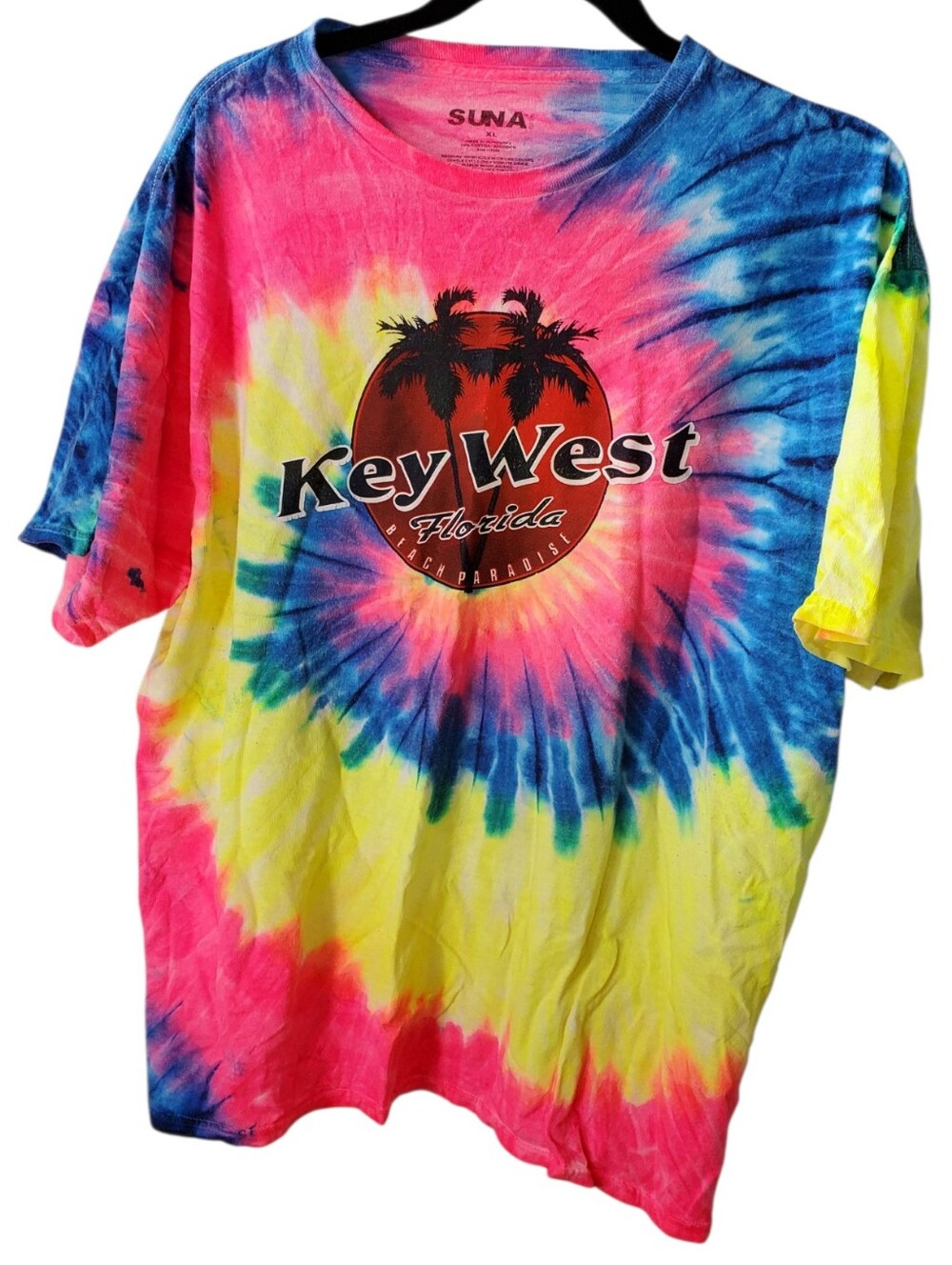 Key West Florida Tie-Dye Tee - Pink, Blue & Yellow Pink Size XL